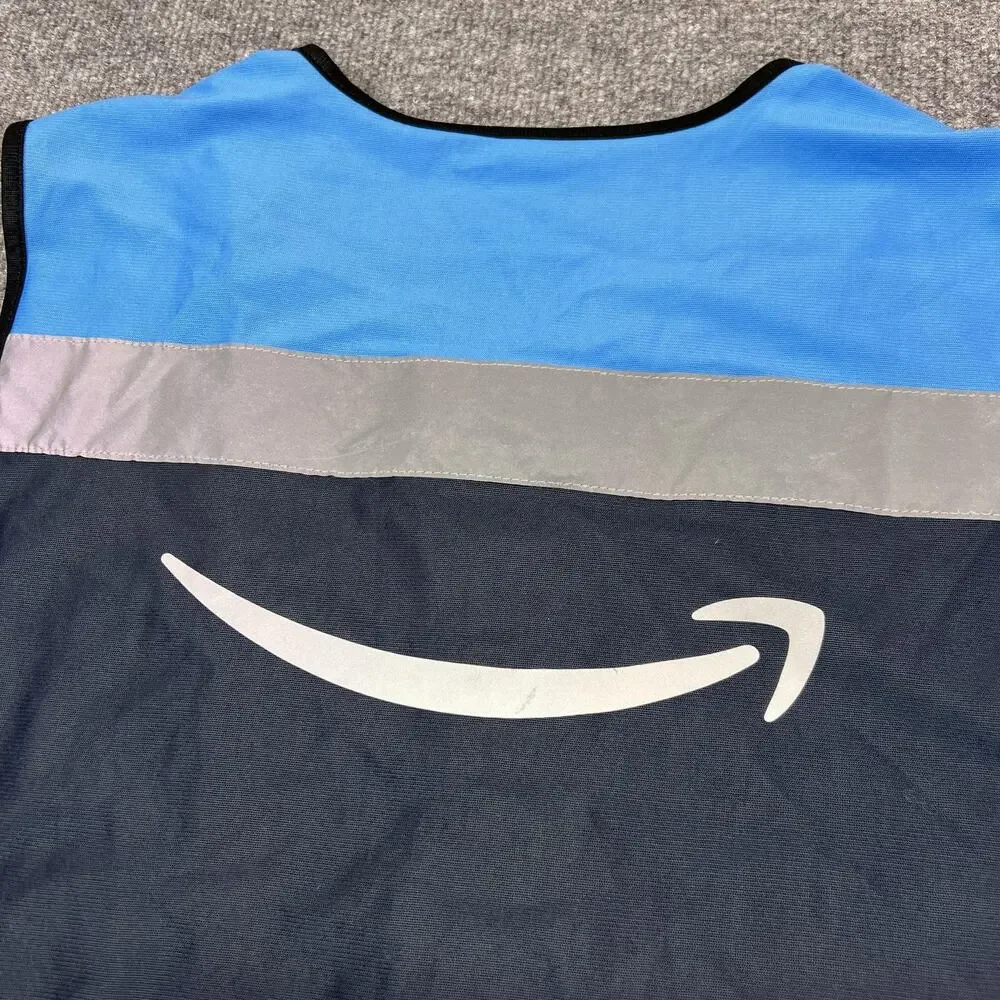 Amazon Flex Vest M/L Blue Black Reflective Zip Front Uniform Workwear Luly Yang